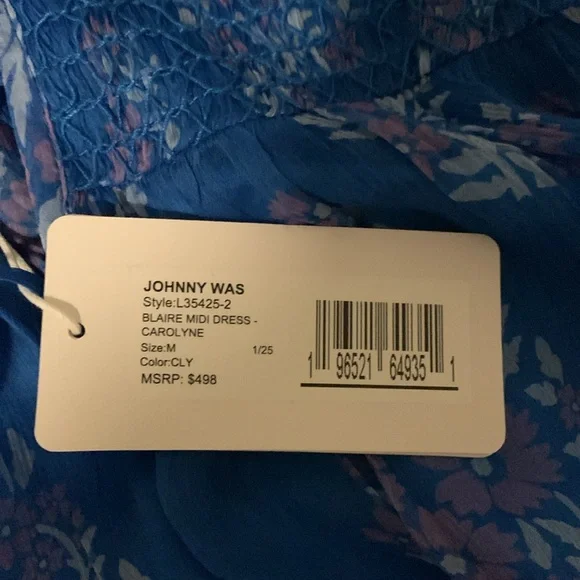 New Johnny Was Jade Blue Blaire Floral 100% Silk Midi Dress - Picture 9 of 16